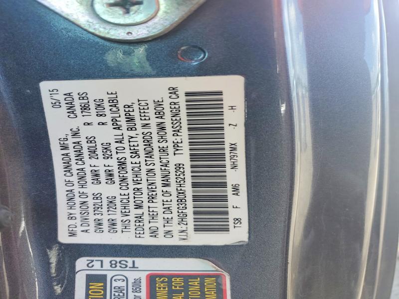 Продаж на аукціоні авто 2015 Honda Civic, vin: 2HGFG3B0XFH525299, номер лоту: 57968176