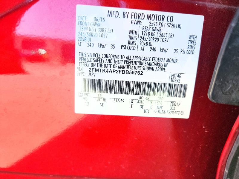 Aukcja sprzedaży 2015 Ford Edge, vin: 2FMTK4AP2FBB59762, numer aukcji: 56771476
