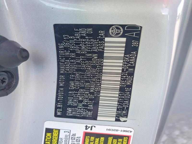 2013 Toyota Corolla მანქანა იყიდება აუქციონზე, vin: 2T1BU4EE3DC117320, აუქციონის ნომერი: 57202746