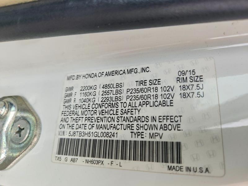 Продаж на аукціоні авто 2016 Acura Rdx, vin: 5J8TB3H51GL008241, номер лоту: 58581466