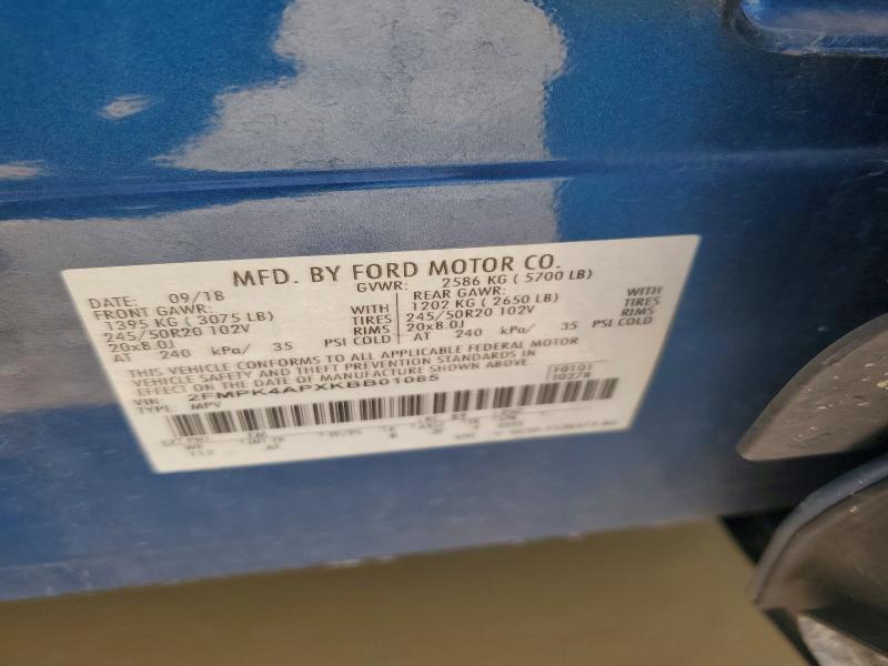 55779806 :رقم المزاد ، 2FMPK4APXKBB01085 vin ، 2019 Ford Edge مزاد بيع