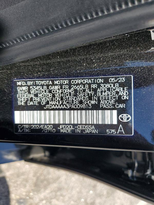 2023 Toyota Mirai მანქანა იყიდება აუქციონზე, vin: JTDAAAAA3PA009813, აუქციონის ნომერი: 55715426