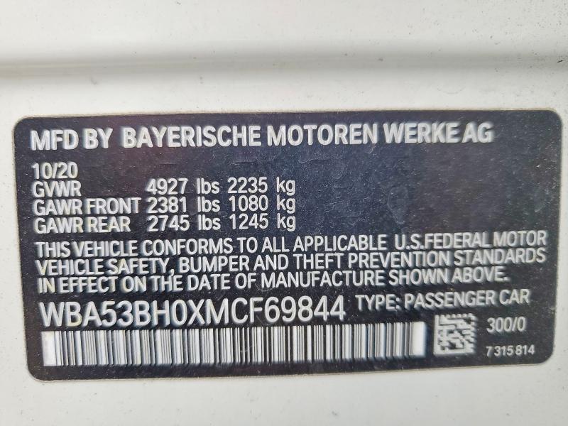 58952206 :رقم المزاد ، WBA53BH0XMCF69844 vin ، 2021 Bmw 530 مزاد بيع