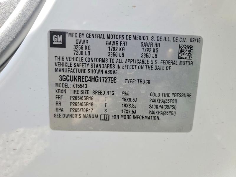 2017 Chevrolet Silverado მანქანა იყიდება აუქციონზე, vin: 3GCUKREC4HG172798, აუქციონის ნომერი: 54965916
