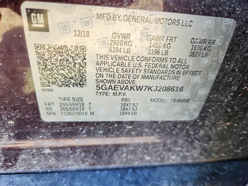 2019 Buick Enclave მანქანა იყიდება აუქციონზე, vin: 5GAEVAKW7KJ208616, აუქციონის ნომერი: 56058276