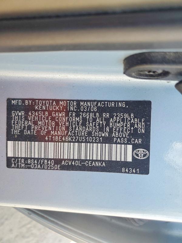 Aukcja sprzedaży 2007 Toyota Camry, vin: 4T1BE46K27U510231, numer aukcji: 56148206