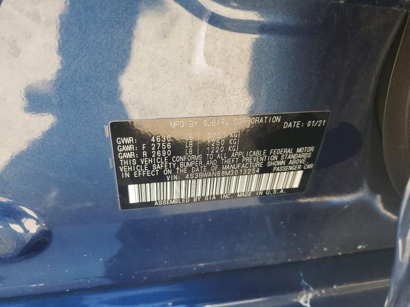 58650506 :رقم المزاد ، 4S3BWAN68M3013254 vin ، 2021 Subaru Legacy مزاد بيع