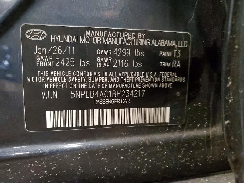 Aukcja sprzedaży 2011 Hyundai Sonata, vin: 5NPEB4AC1BH234217, numer aukcji: 58242846