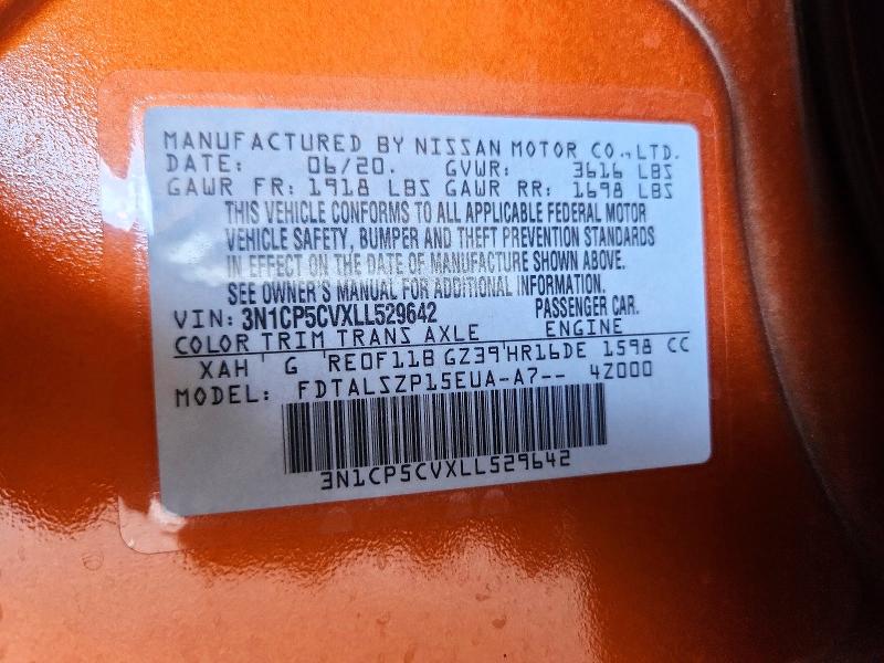 Auction sale of the 2020 Nissan Kicks, vin: 3N1CP5CVXLL529642, lot number: 58964286