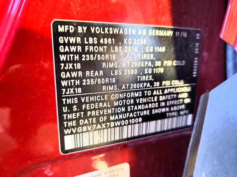 55193696 :رقم المزاد ، WVGBV7AX7BW001009 vin ، 2011 Volkswagen Tiguan مزاد بيع