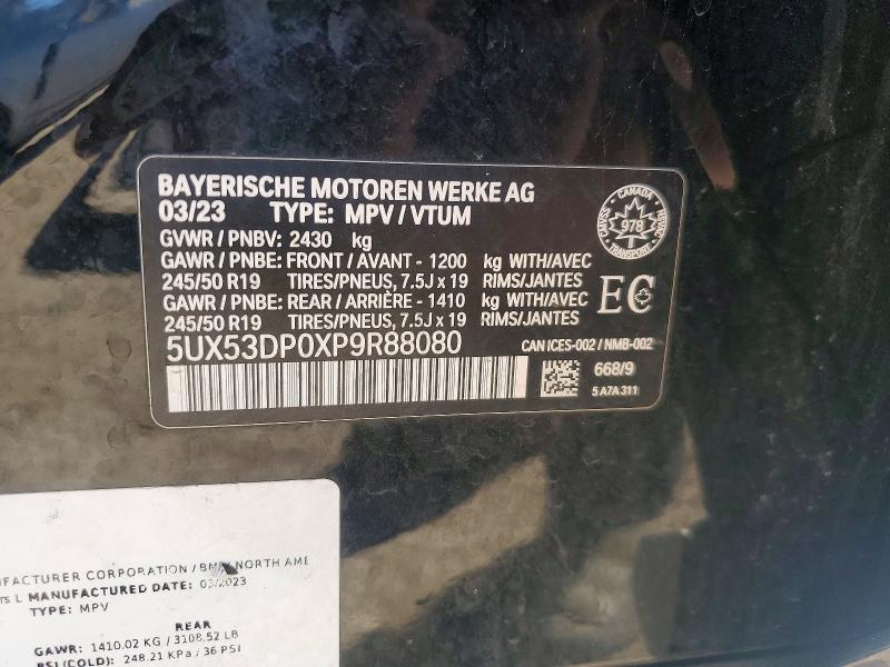 2023 Bmw X3 მანქანა იყიდება აუქციონზე, vin: 5UX53DP0XP9R88080, აუქციონის ნომერი: 55575086