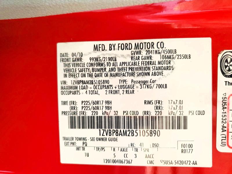 2011 Ford Mustang მანქანა იყიდება აუქციონზე, vin: 1ZVBP8AM2B5105890, აუქციონის ნომერი: 54919046