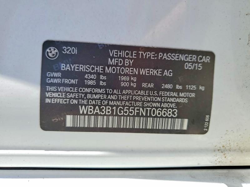 57766836 :رقم المزاد ، WBA3B1G55FNT06683 vin ، 2015 Bmw 320 مزاد بيع