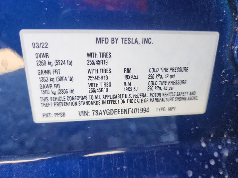 Продажа на аукционе авто 2022 Tesla Model Y, vin: 7SAYGDEE6NF401994, номер лота: 55464136