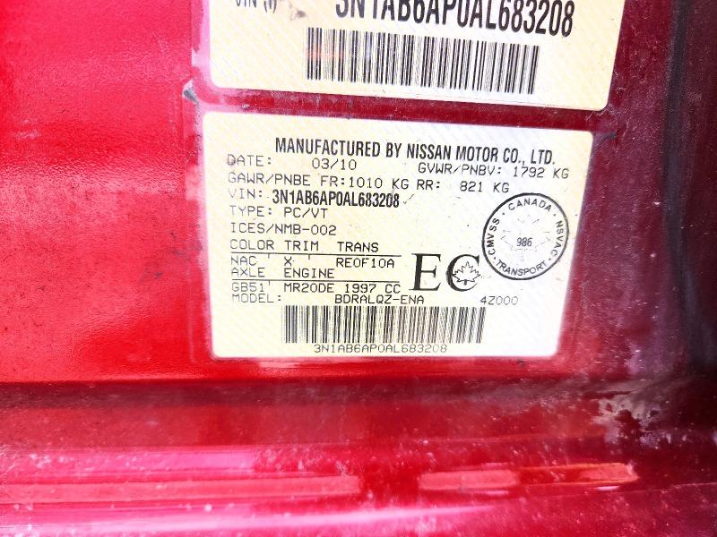 55108926 :رقم المزاد ، 3N1AB6AP0AL683208 vin ، 2010 Nissan Sentra مزاد بيع