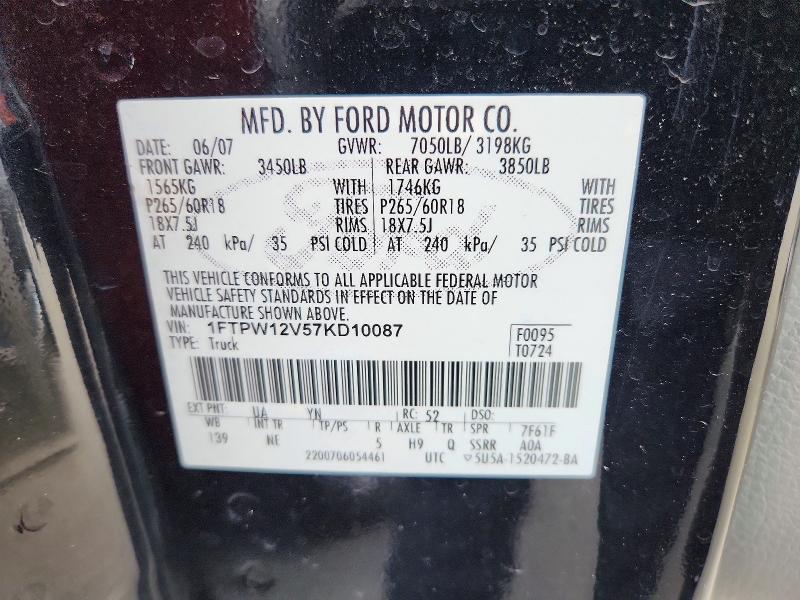 Aukcja sprzedaży 2007 Ford F150, vin: 1FTPW12V57KD10087, numer aukcji: 55965126