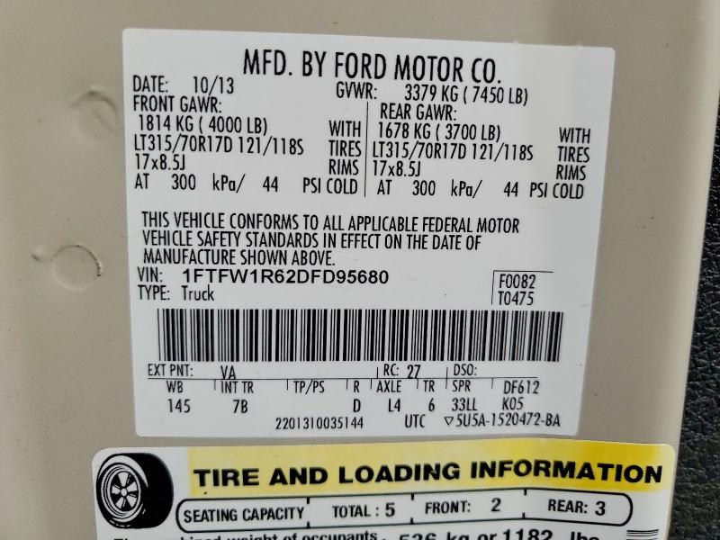 Aukcja sprzedaży 2013 Ford F150, vin: 1FTFW1R62DFD95680, numer aukcji: 55393996