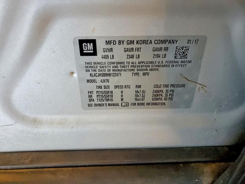 58288836 :رقم المزاد ، KL4CJHSB9HB122471 vin ، 2017 Buick Encore مزاد بيع