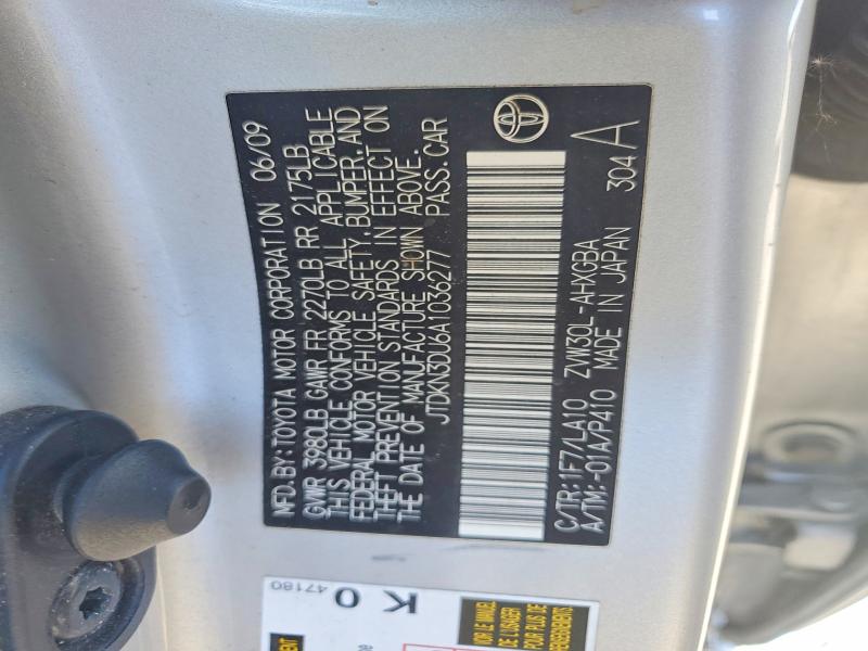 Aukcja sprzedaży 2010 Toyota Prius, vin: JTDKN3DU6A1036277, numer aukcji: 56710596