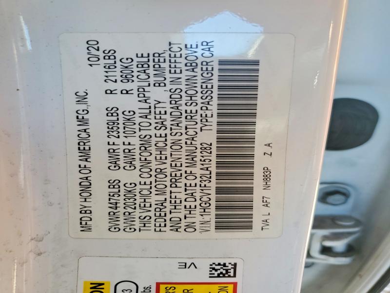 Aukcja sprzedaży 2020 Honda Accord, vin: 1HGCV1F32LA151282, numer aukcji: 55754566