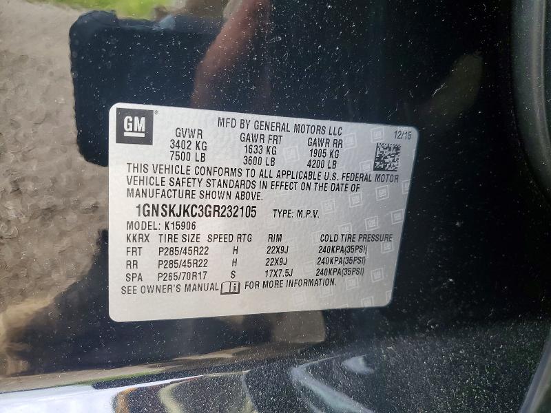 55780786 :رقم المزاد ، 1GNSKJKC3GR232105 vin ، 2016 Chevrolet Suburban مزاد بيع