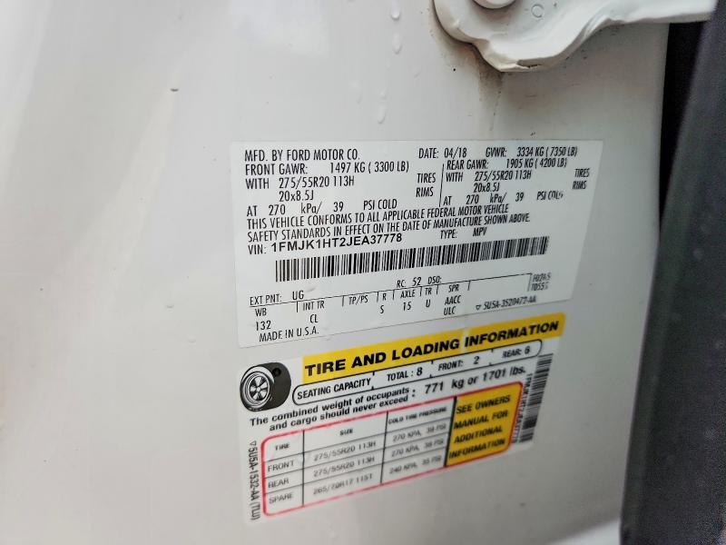 2018 Ford Expedition მანქანა იყიდება აუქციონზე, vin: 1FMJK1HT2JEA37778, აუქციონის ნომერი: 57508996