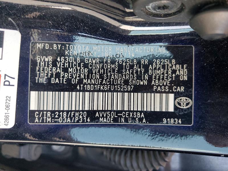 Aukcja sprzedaży 2015 Toyota Camry Hybrid, vin: 4T1BD1FK6FU152597, numer aukcji: 58531316