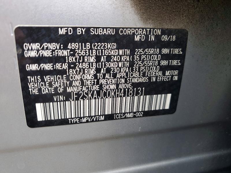 Aukcja sprzedaży 2019 Subaru Forester, vin: JF2SKAJC0KH418131, numer aukcji: 57990136