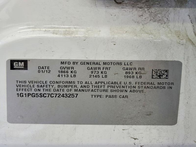Aukcja sprzedaży 2012 Chevrolet Cruze, vin: 1G1PG5SC7C7243257, numer aukcji: 55702906