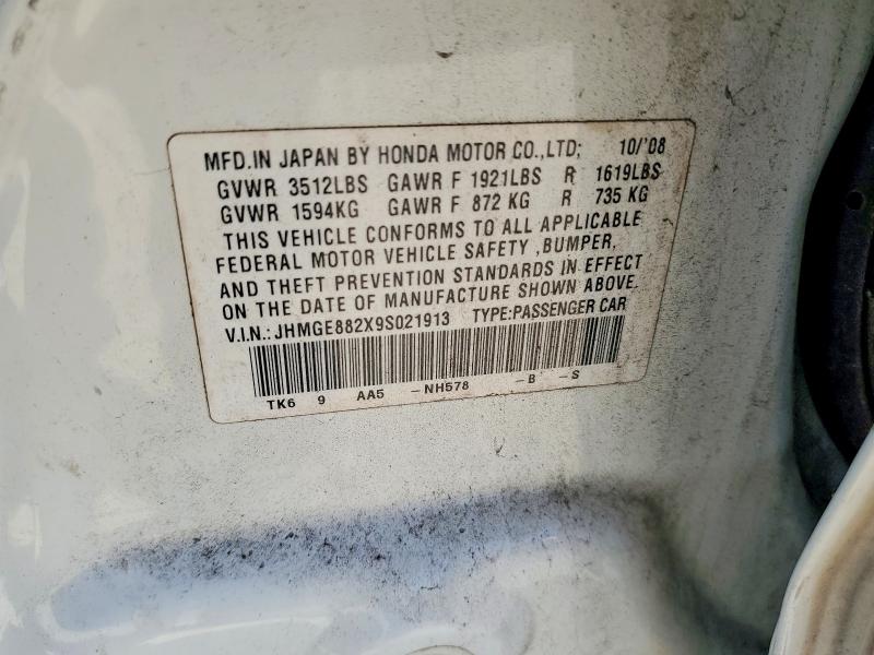 Aukcja sprzedaży 2009 Honda Fit, vin: JHMGE882X9S021913, numer aukcji: 58407556
