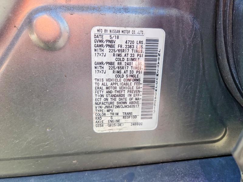 2018 Nissan Rogue მანქანა იყიდება აუქციონზე, vin: JN8AT2MV3JW340517, აუქციონის ნომერი: 56773246
