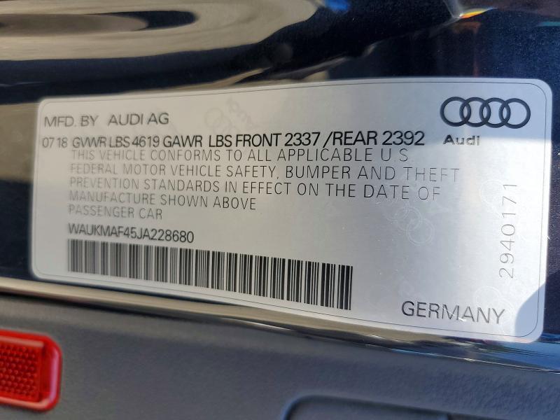57250196 :رقم المزاد ، WAUKMAF45JA228680 vin ، 2018 Audi A4 مزاد بيع