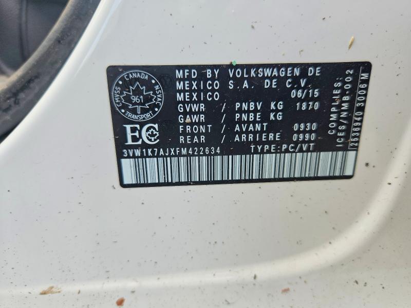 58581236 :رقم المزاد ، 3VW1K7AJXFM422634 vin ، 2015 Volkswagen Jetta مزاد بيع