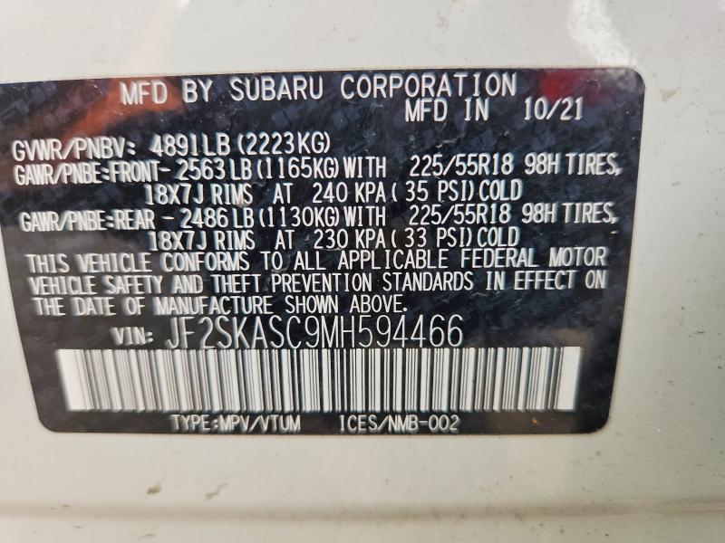 Aukcja sprzedaży 2021 Subaru Forester, vin: JF2SKASC9MH594466, numer aukcji: 56614276