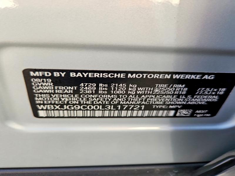 2020 Bmw X1 მანქანა იყიდება აუქციონზე, vin: WBXJG9C00L3L17721, აუქციონის ნომერი: 56416556