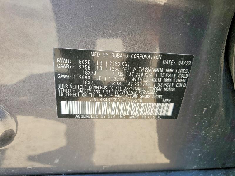 Продаж на аукціоні авто 2023 Subaru Outback, vin: 4S4BTGPD1P3216218, номер лоту: 58346966