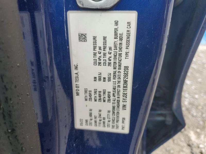 Aukcja sprzedaży 2022 Tesla Model 3, vin: 5YJ3E1EB3NF268208, numer aukcji: 54103916