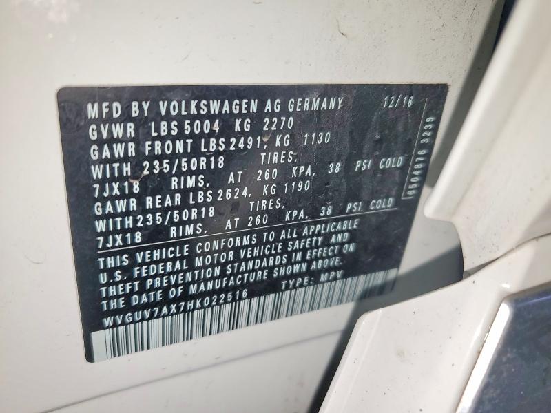 Aukcja sprzedaży 2017 Volkswagen Tiguan, vin: WVGUV7AX7HK022516, numer aukcji: 57330146