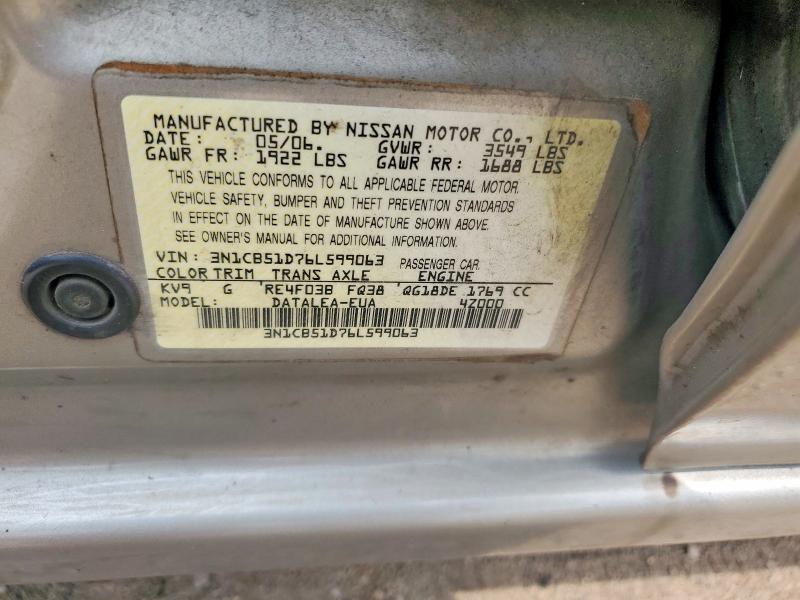 59140156 :رقم المزاد ، 3N1CB51D76L599063 vin ، 2006 Nissan Sentra مزاد بيع