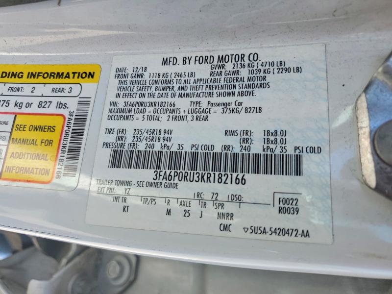 Продажа на аукционе авто 2019 Ford Fusion, vin: 3FA6P0RU3KR182166, номер лота: 59194836