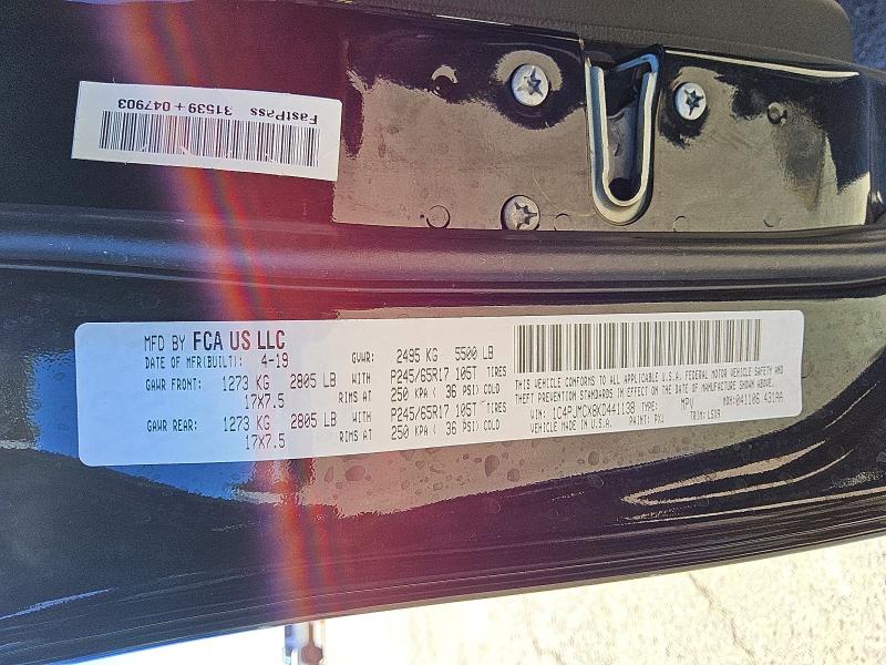 58786196 :رقم المزاد ، 1C4PJMCX8KD441138 vin ، 2019 Jeep Cherokee مزاد بيع
