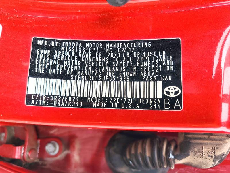 Продажа на аукционе авто 2017 Toyota Corolla, vin: 5YFBURHE2HP651939, номер лота: 56335536
