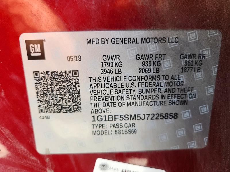 58693846 :رقم المزاد ، 1G1BF5SM5J7225858 vin ، 2018 Chevrolet Cruze مزاد بيع