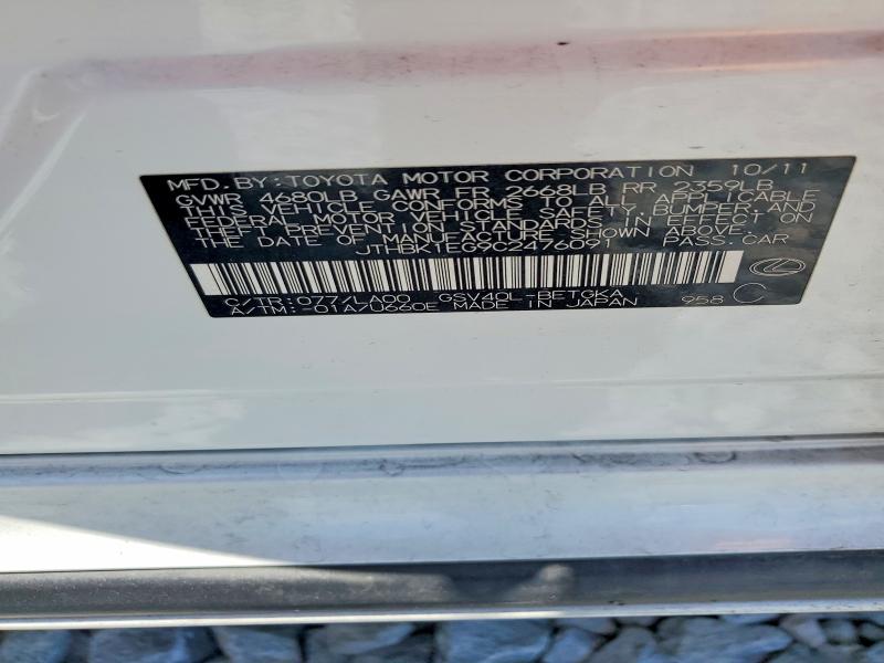 Aukcja sprzedaży 2012 Lexus Es, vin: JTHBK1EG9C2476091, numer aukcji: 57114396