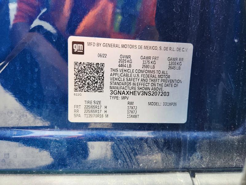 Aukcja sprzedaży 2022 Chevrolet Equinox, vin: 3GNAXHEV3NS207203, numer aukcji: 57050766