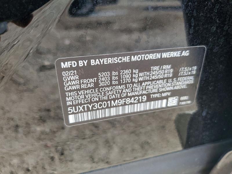 2021 Bmw X3 მანქანა იყიდება აუქციონზე, vin: 5UXTY3C01M9F84219, აუქციონის ნომერი: 58394166