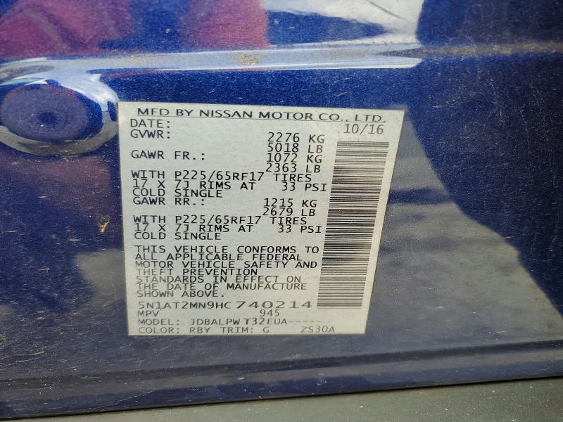 Aukcja sprzedaży 2017 Nissan Rogue, vin: 5N1AT2MN9HC740214, numer aukcji: 58106246