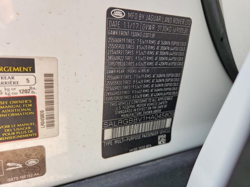 58286686 :رقم المزاد ، SALRGBBV1HA045809 vin ، 2017 Land Rover Discovery مزاد بيع