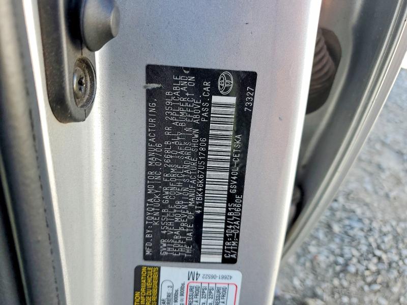 2007 Toyota Camry მანქანა იყიდება აუქციონზე, vin: 4T1BK46K67U517806, აუქციონის ნომერი: 58313426