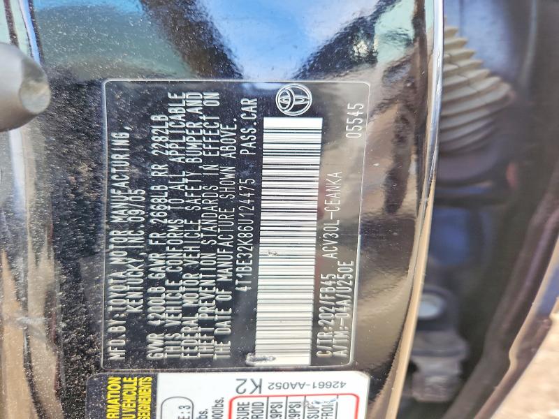 2006 Toyota Camry მანქანა იყიდება აუქციონზე, vin: 4T1BE32K86U124475, აუქციონის ნომერი: 55582776